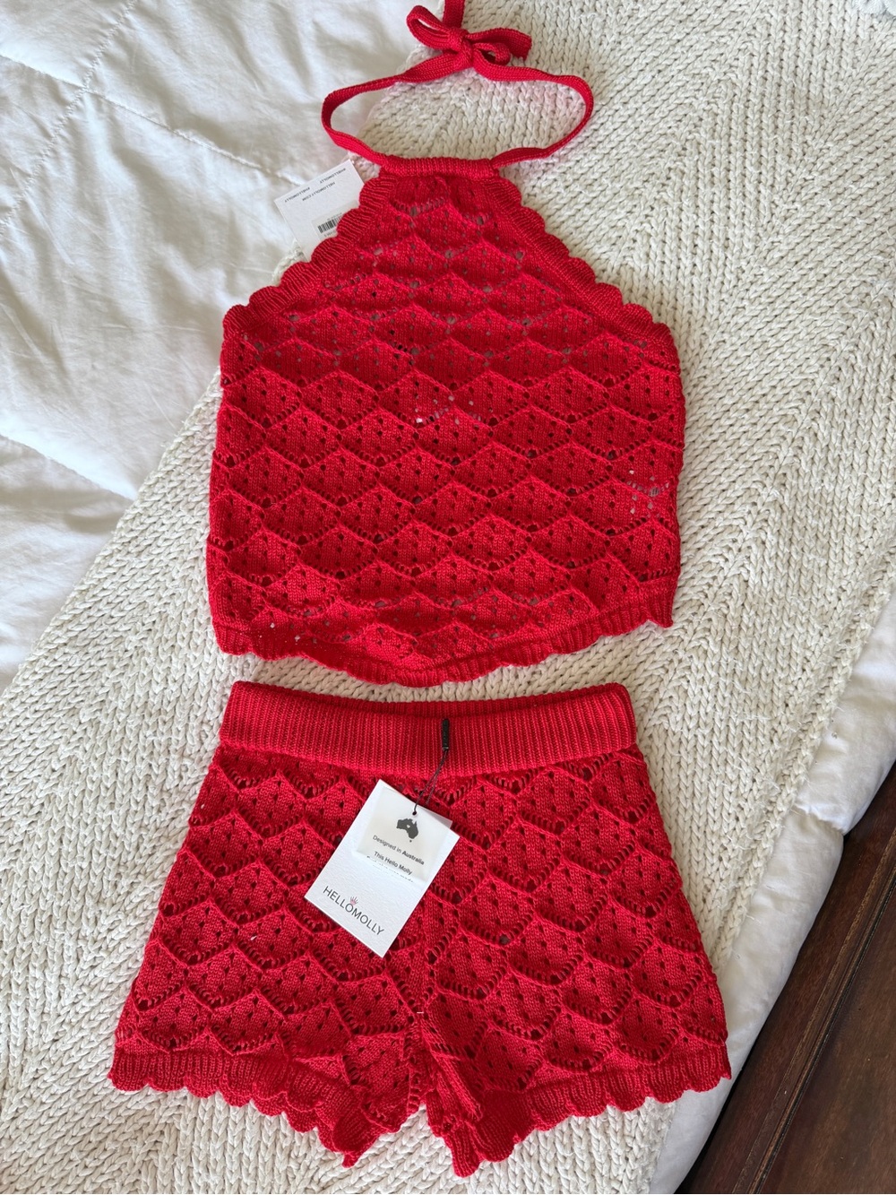NEW w/ tags Hello Molly PALM SHADE HALTER KNIT TOP & SHORTS - RED